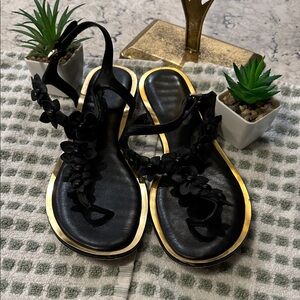 MICHAEL Michael Kors Black and Gold Floral Sandals